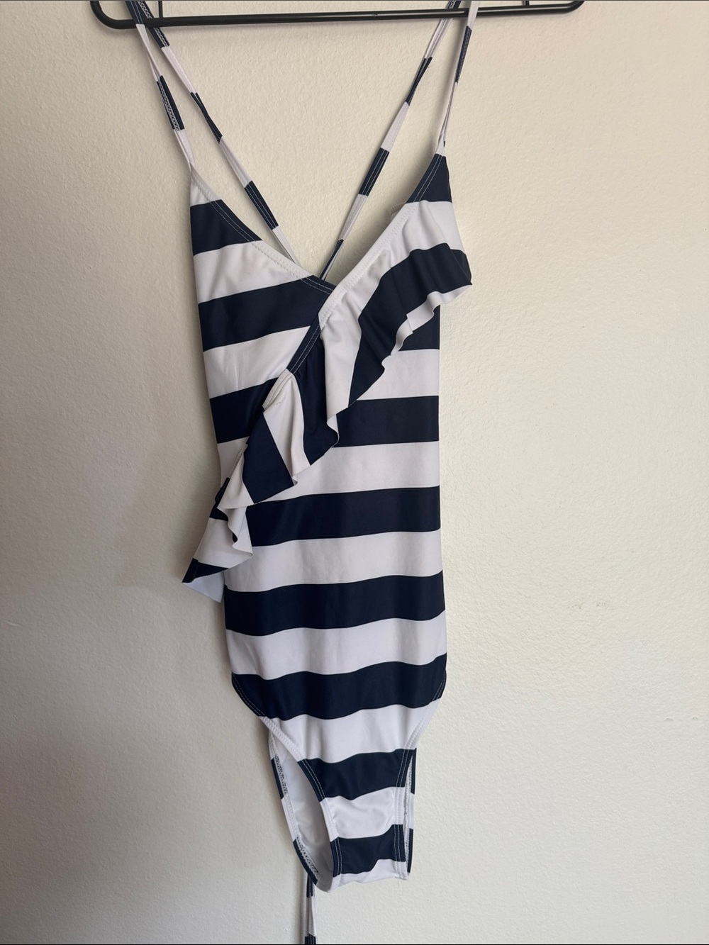 Navy & White Striped Ruffle One-Piece Swimsuit